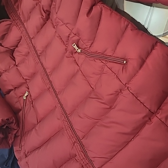 Calvin KLEIN women's LONG QUILTED FAUX FUR HOODED Burgundy PARKA XL - Picture 5 of 15